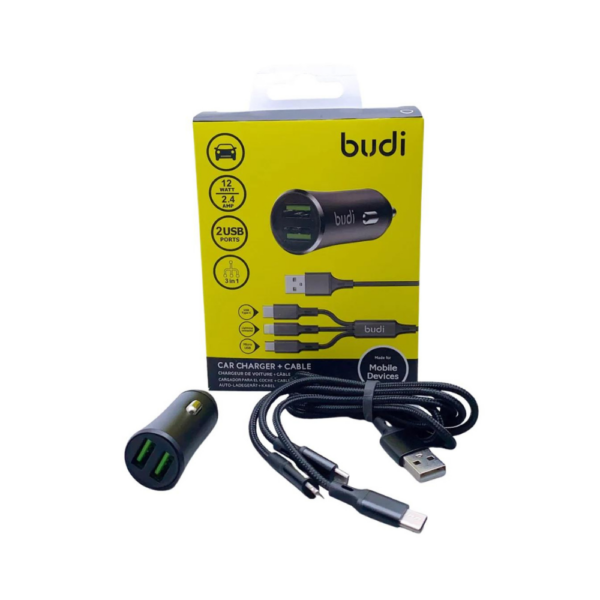 Budi 12W 2 USB Car Charger 3 In 1 Cable M8J627