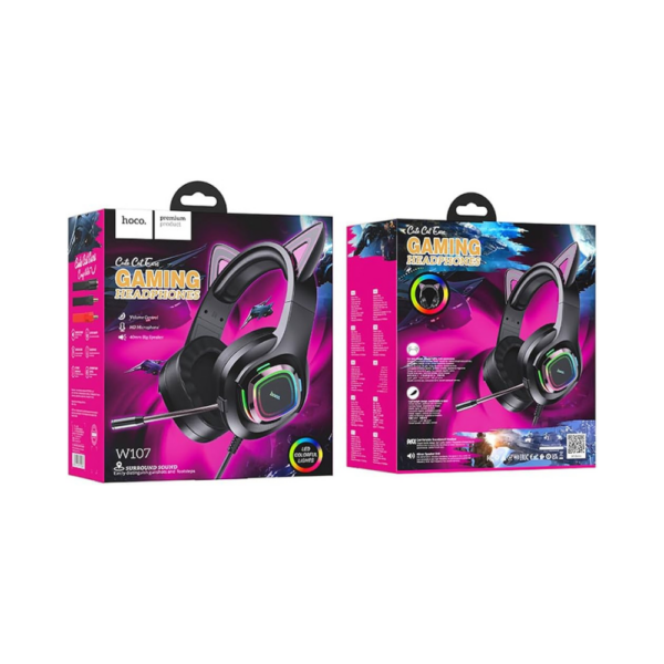 Hoco W107 Luminous Gaming Wired Headphones with Mic (Pink)