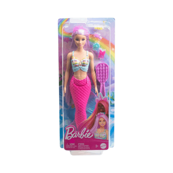Barbie Mermaid Doll with 7-Inch-Long Pink Fantasy Hair & Colorful Accessories HRR01
