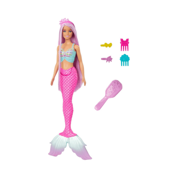 Barbie Mermaid Doll with 7-Inch-Long Pink Fantasy Hair & Colorful Accessories HRR01