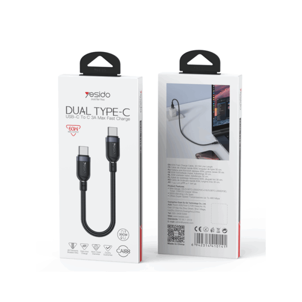 Yesido CA188 30CM PD 60W Fast Charging Type-C To Type-C