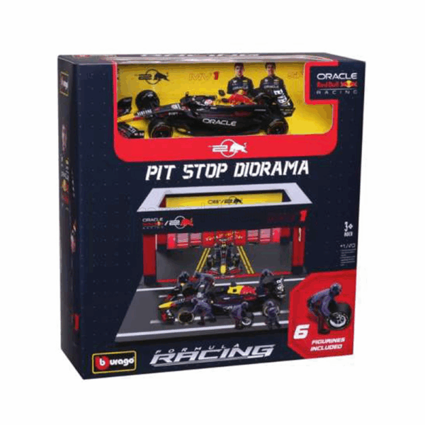 Bburago 1/43 F1 Garage Pit-Stop Diorama Oracle Red Bull Racing 2024 RB20 #1 Max Verstappen 18-38453