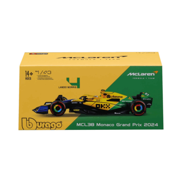 Bburago 1/43 F1 Model Car (Premium Version) McLAREN MCL38 2024 MONACO GP Senna livery 30th anniversary #4 Lando Norris 18-38215
