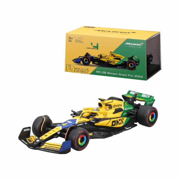 Bburago 1/43 F1 Model Car (Premium Version) McLAREN MCL38 2024 MONACO GP Senna livery 30th anniversary #4 Lando Norris 18-38215