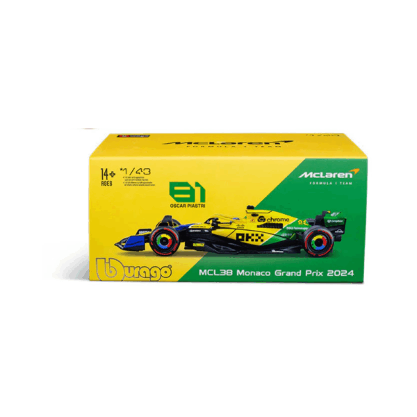 Bburago 1/43 F1 Model Car (Premium Version) McLAREN MCL38 2024 MONACO GP Senna livery 30th anniversary #81 Oscar Piastri 18-38215