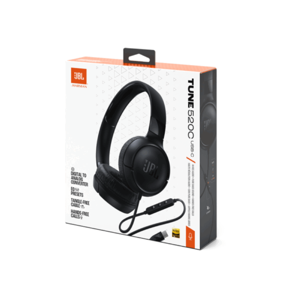 JBL Tune 520C USB-C Wired Headphones (Black)