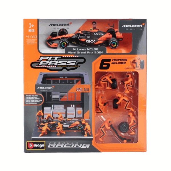 Bburago McLaren Mercedes MCL38 Diorama Garage Pit-Stop-1 Bburago McLaren Mercedes MCL38 Diorama Garage Pit-Stop