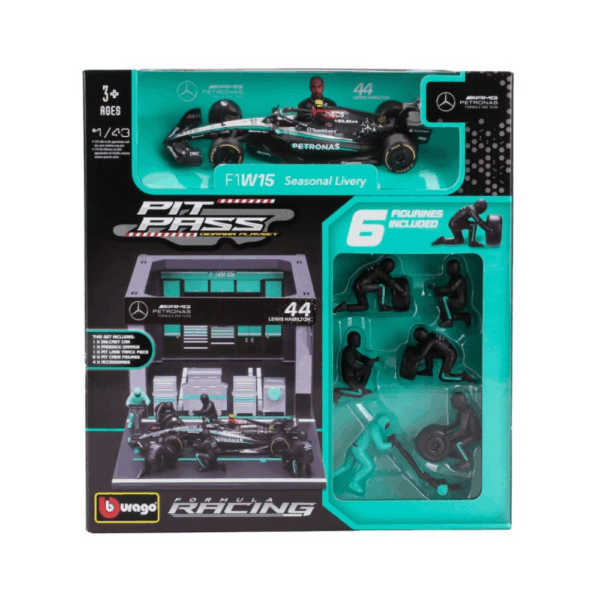 Bburago Mercedes F1 W15 Diorama Garage Pit-Stop -1 Bburago Mercedes F1 W15 Diorama Garage Pit-Stop 44 Lewis Hamilton F1 2024 18-38452-H