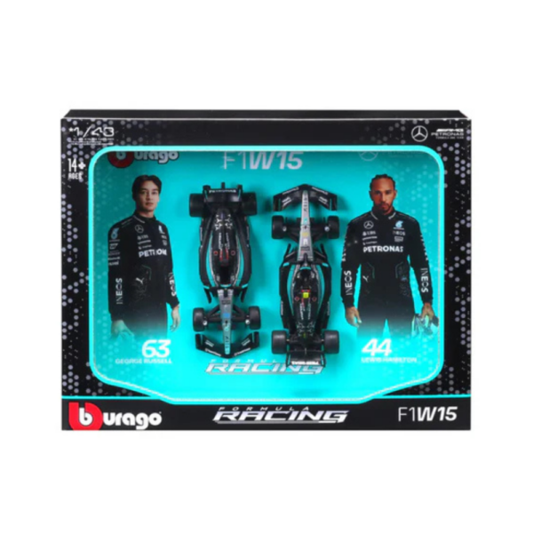 Bburago 1/43 Model Car Mercedes AMG Petronas W15 2 Car Set #44 Lewis Hamilton + #63 George Russel 2024 18-38115