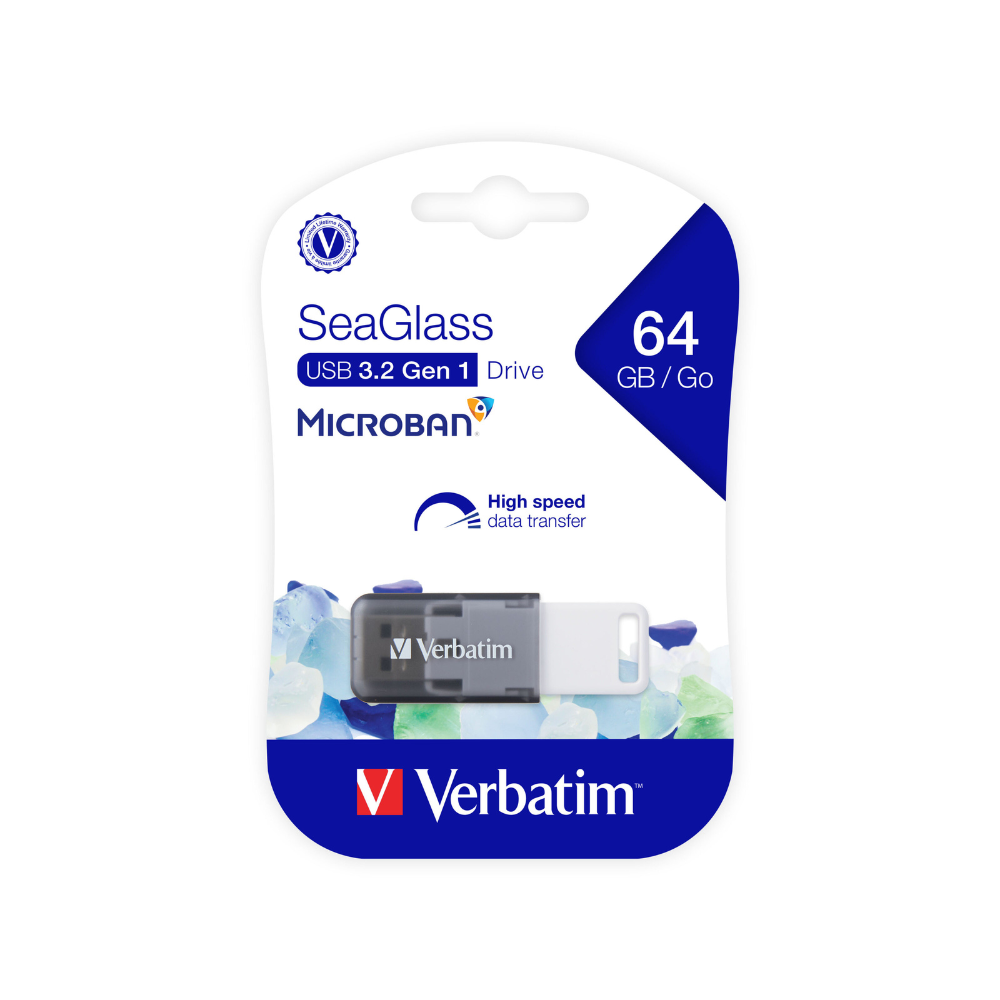 verbatim 64GB SeaGlass USB 3.2 Gen 1 Flash Drive (Gray) - Image 2
