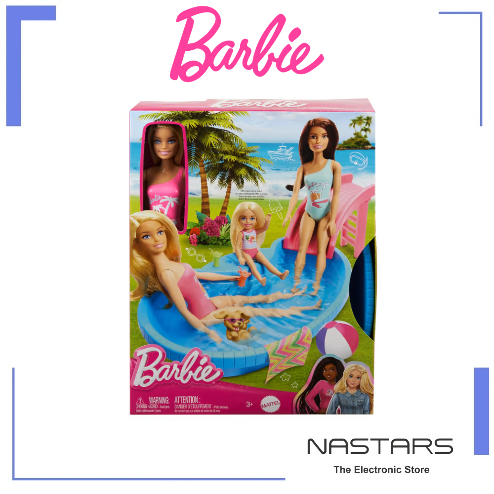 Barbie Doll And Pool Playset - Blonde With Pool-Slide- Towel And Drink Accessories
