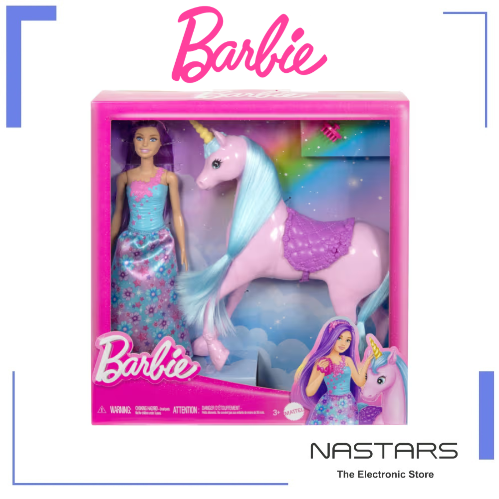 Barbie Doll and Fantasy Unicorn Set - Including a Saddle Brush and Accessories