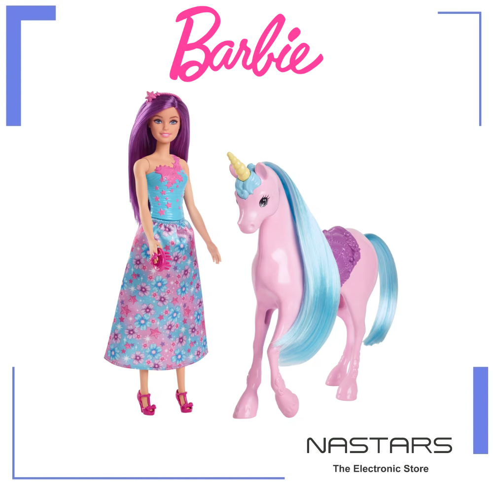 Barbie Doll and Fantasy Unicorn Set - Including a Saddle Brush and Accessories