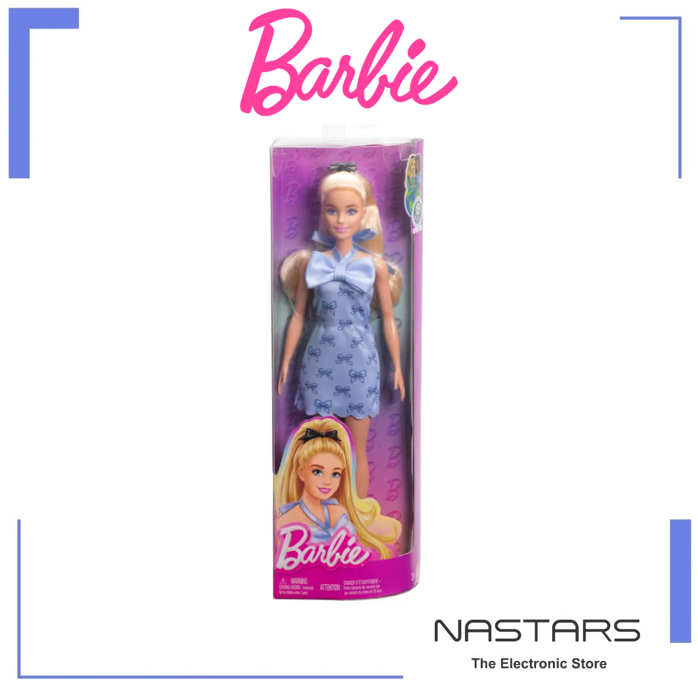 Barbie Fashionistas Doll in Blue Bow Halter Dress- Blonde Ponytail With Bow Accessory