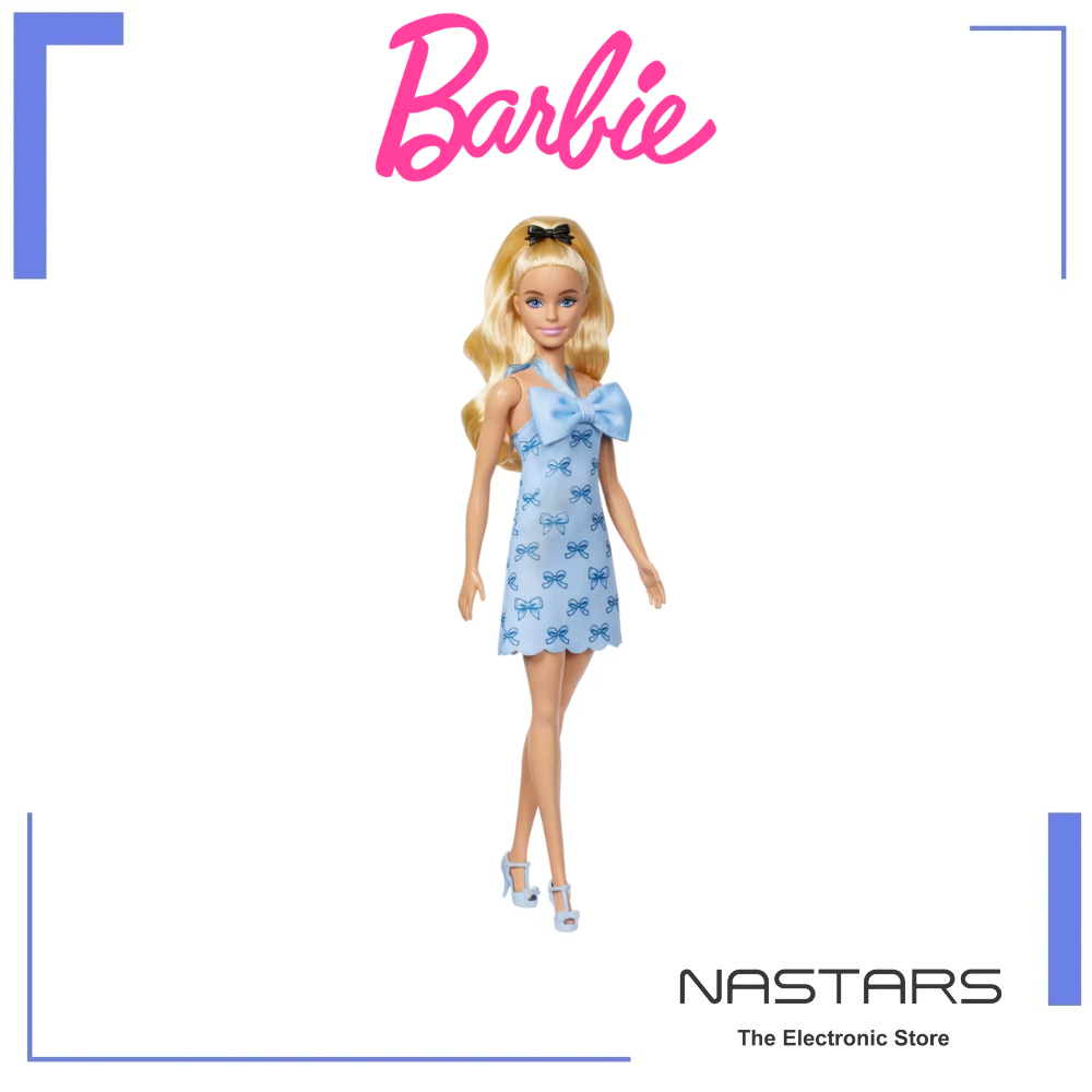 Barbie Fashionistas Doll in Blue Bow Halter Dress- Blonde Ponytail With Bow Accessory