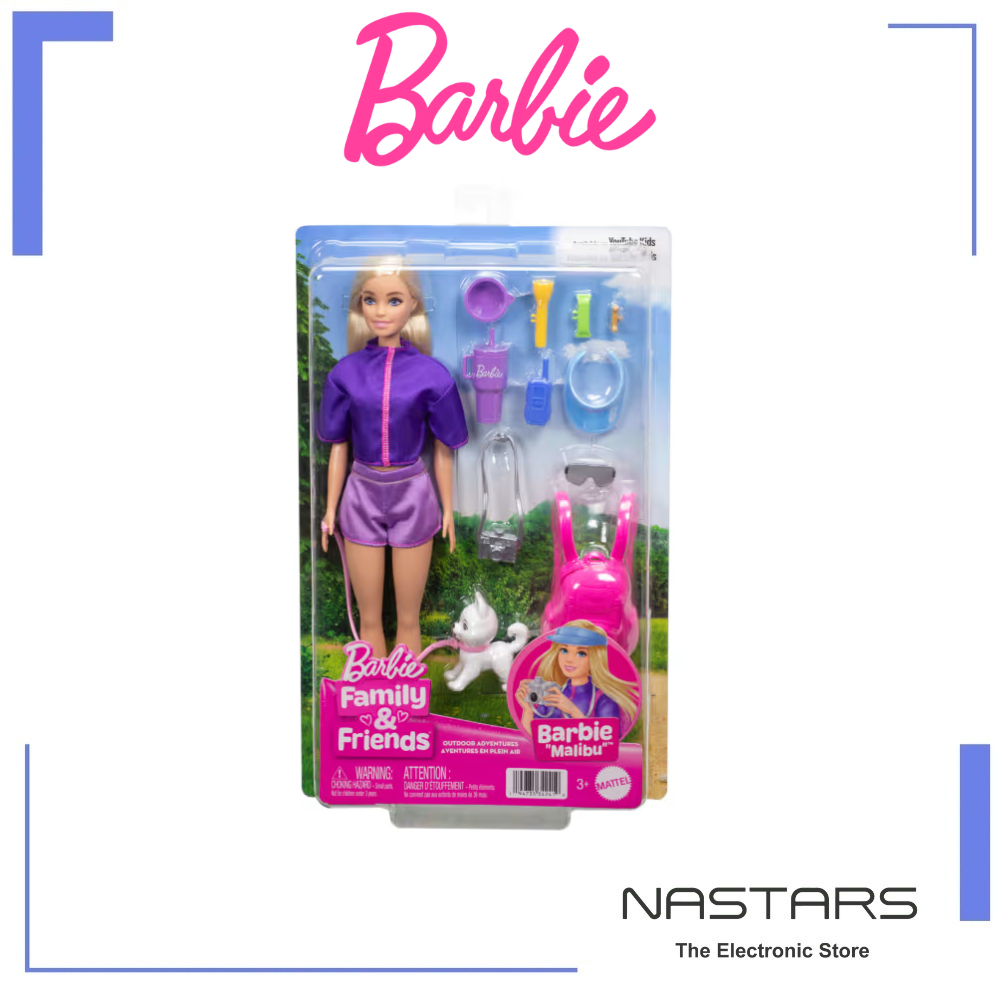 Barbie “Malibu” Outdoor Adventures Fashion Doll With Camping-Themed Accessories Including Pet