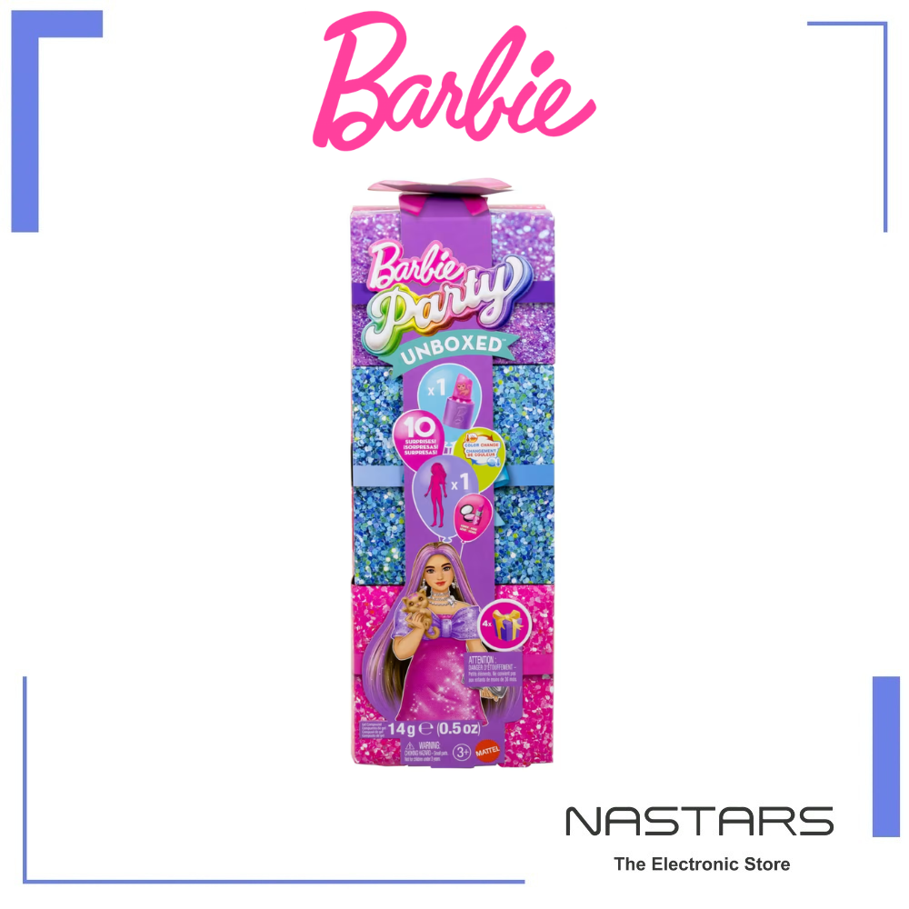 Barbie Party Unboxed Glam Party Series Pink Sparkle Doll and Accessories With 10 Surprises